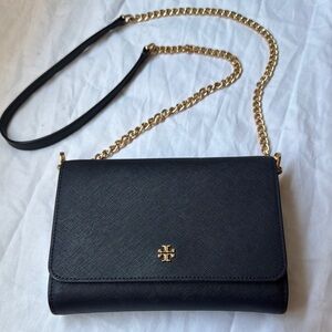 Tory Burch Black and Gold Crossbody Bag with Chain Strap